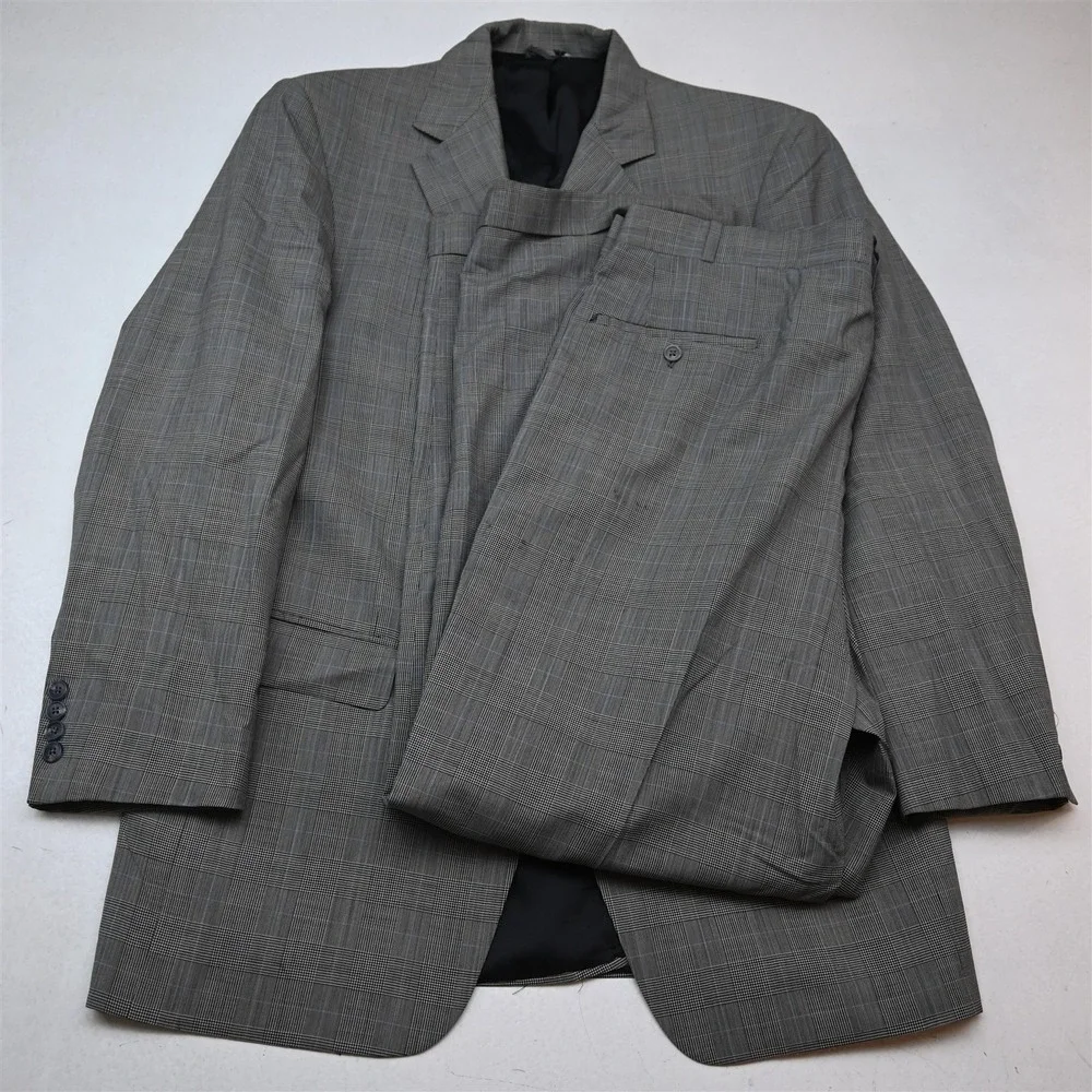 Bespoke 42R 38x32 Gray Prince of Wales Glenn Check Wool Mens Jacket Pants Suit